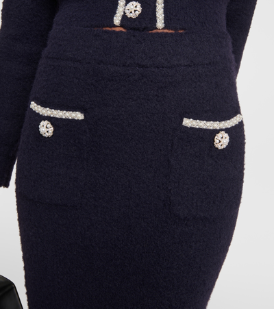 Shop Self-portrait Embellished High-rise Knit Midi Skirt In Blue
