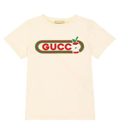 Shop Gucci Logo Cotton Jersey T-shirt In Neutrals