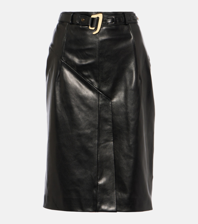 Shop Tom Ford Belted Leather Midi Skirt In Black