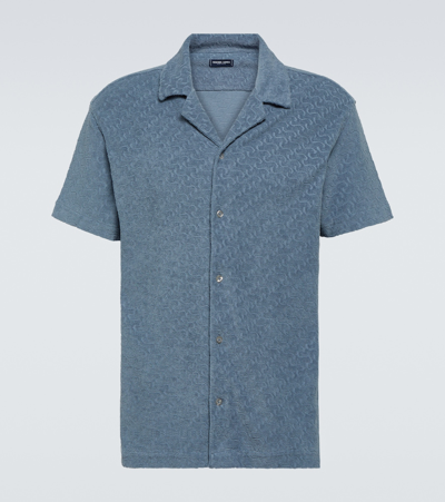 Shop Frescobol Carioca Copacabana Cotton Jacquard Shirt In Blue
