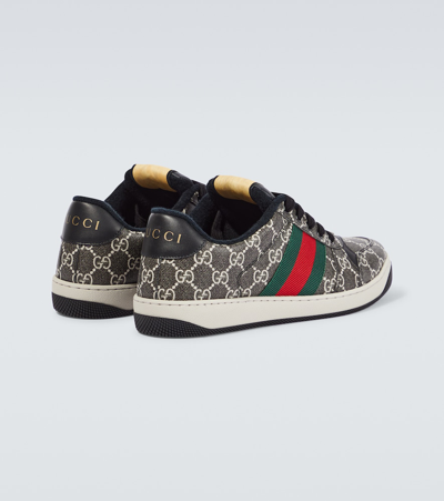 Shop Gucci Screener Gg Leather-trimmed Sneakers In Black