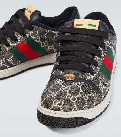 Shop Gucci Screener Gg Leather-trimmed Sneakers In Black