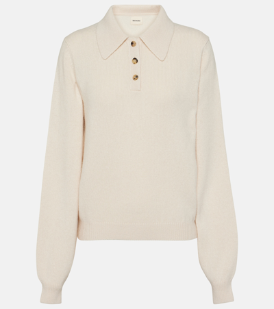 Shop Khaite Joey Cashmere-blend Polo Sweater In White