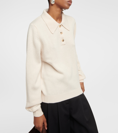 Shop Khaite Joey Cashmere-blend Polo Sweater In White