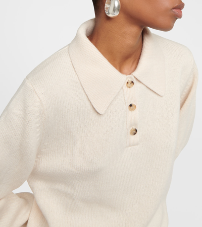 Shop Khaite Joey Cashmere-blend Polo Sweater In White