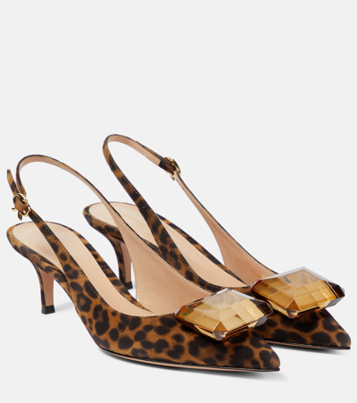 Gianvito Rossi Jaipur 55 Leopard-print Velvet Slingback Pumps In Multicoloured