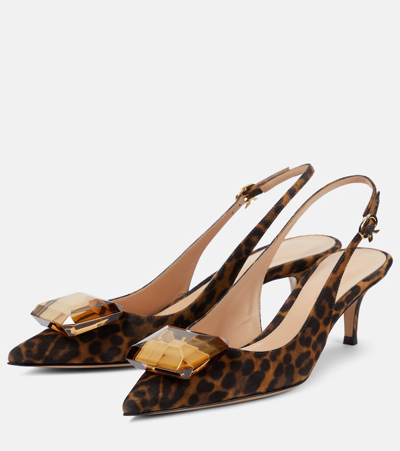 Gianvito Rossi Jaipur 55 Leopard-print Velvet Slingback Pumps In Multicoloured