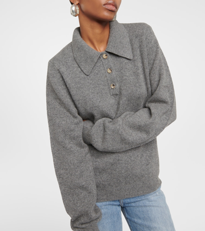 Shop Khaite Joey Cashmere-blend Polo Sweater In Grey