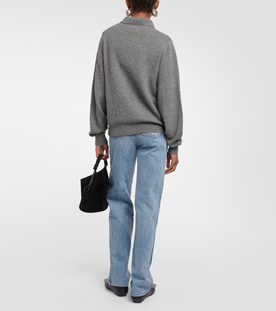 Shop Khaite Joey Cashmere-blend Polo Sweater In Grey