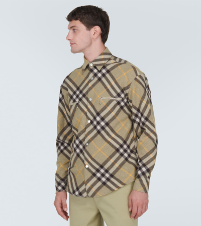 Burberry Check Wool Blend Overshirt In Multicoloured