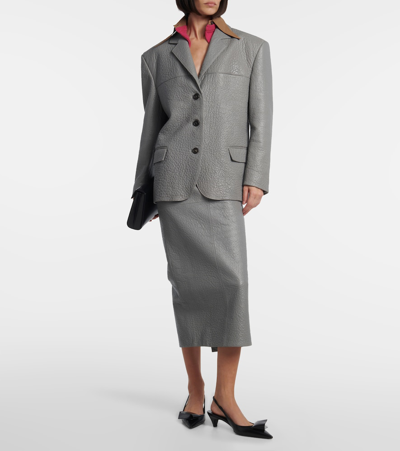 Prada Oversized Leather Jacket In Grey