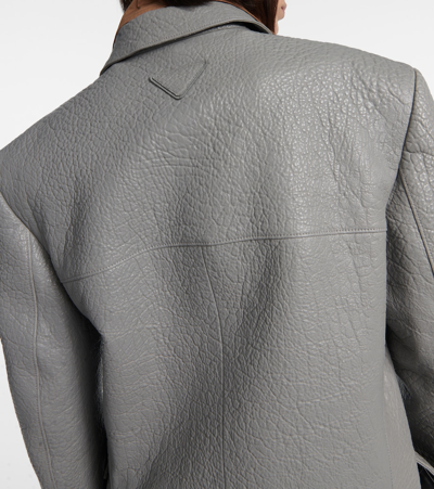 Prada Oversized Leather Jacket In Grey
