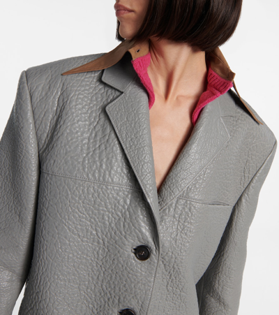 Prada Oversized Leather Jacket In Grey