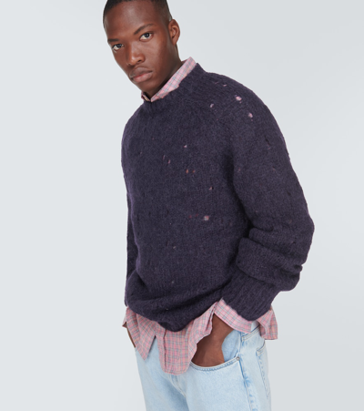 Shop Our Legacy Needle Drop Raglan Wool-blend Sweater In Blue