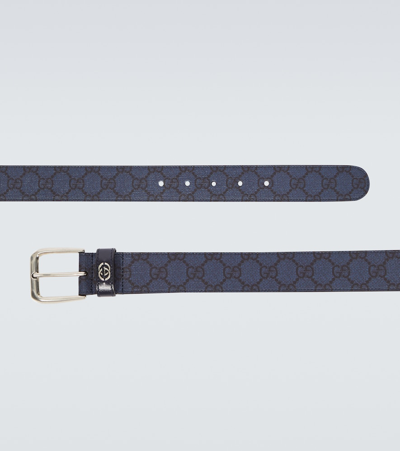 Shop Gucci Gg Leather Belt In Blue