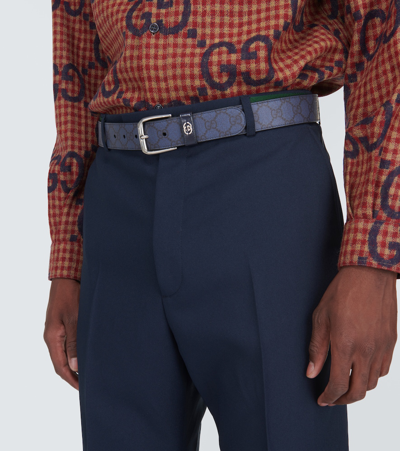 Gucci Gg Leather Belt In Blue