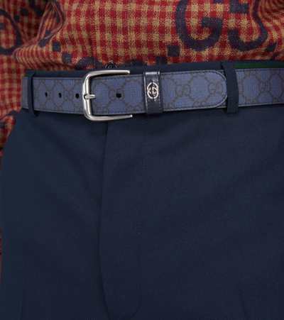 Gucci Gg Leather Belt In Blue