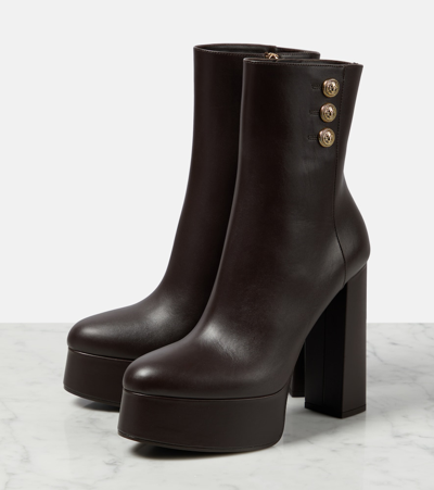Shop Balmain Brune Leather Platform Ankle Boots In Brown