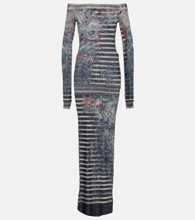Shop Jean Paul Gaultier Tattoo Collection Printed Maxi Dress In Multicoloured