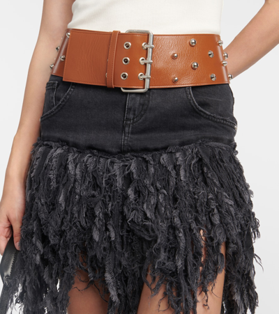 Blumarine Wide Studded Leather Belt In Brown