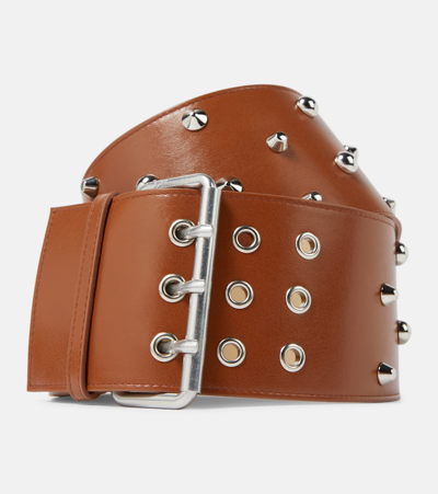 Blumarine Wide Studded Leather Belt In Brown