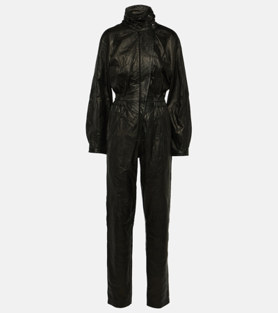 Shop Isabel Marant Leather Jumpsuit In Black