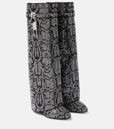 Shop Givenchy Shark Lock Snake-effect Knee-high Boots In Grey
