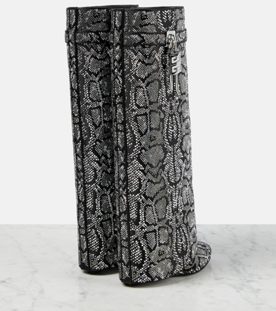Shop Givenchy Shark Lock Snake-effect Knee-high Boots In Grey