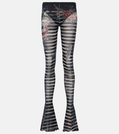 Shop Jean Paul Gaultier Tattoo Collection Flared Pants In Multicoloured