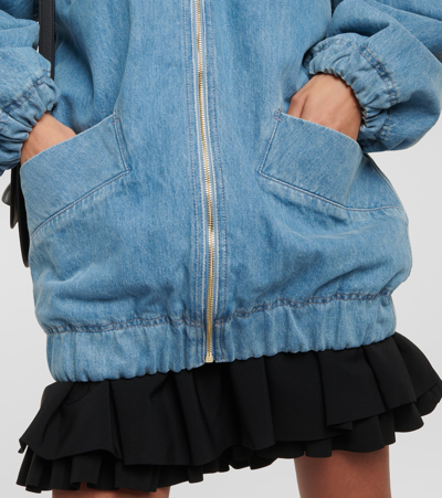 Patou Organic Denim Oversize Zip Bomber Coat In Blue