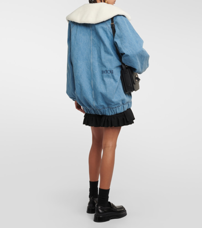 Shop Patou Denim And Faux Shearling Bomber Jacket In Blue