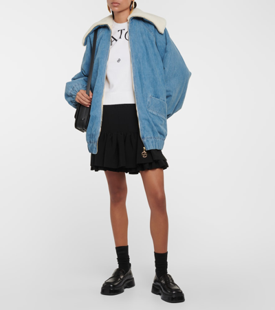 Patou Organic Denim Oversize Zip Bomber Coat In Blue