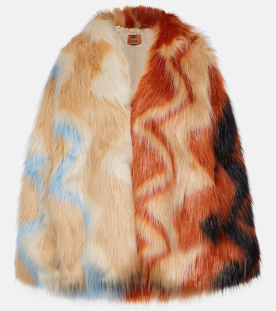 Shop Missoni Zig Zag Faux Fur Coat In Multicoloured