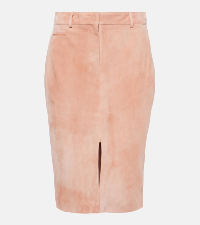 Shop Tom Ford High-rise Suede Pencil Skirt In Beige