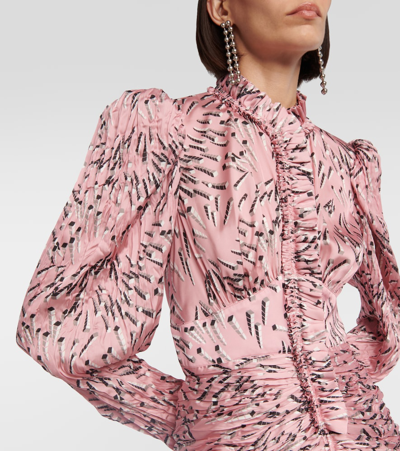 Rabanne Pink Screw Printed Ruched Mini Dress In Pink