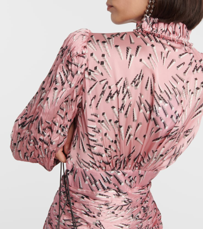Rabanne Pink Screw Printed Ruched Mini Dress In Pink