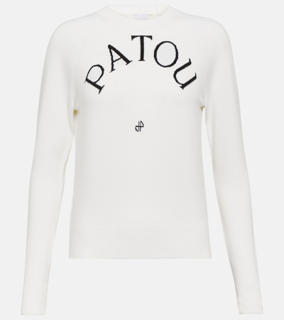 Shop Patou Logo Wool-blend Jacquard Sweater In White