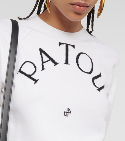 Shop Patou Logo Wool-blend Jacquard Sweater In White