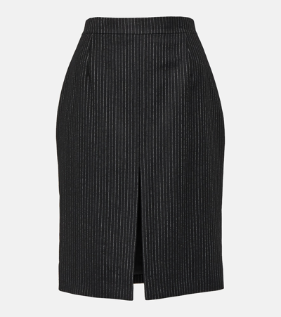 Shop Saint Laurent Pinstriped Wool Pencil Skirt In Black