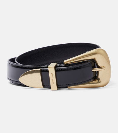 Shop Saint Laurent Folk Patent Leather Belt In Black