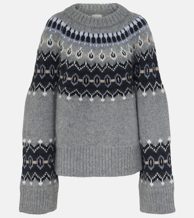Shop Khaite Halo Intarsia Cashmere And Mohair Sweater In Grey