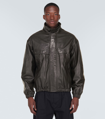 Shop Lemaire Leather Jacket In Brown