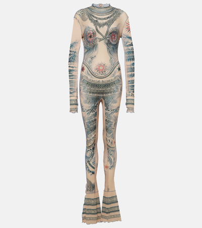 Shop Jean Paul Gaultier Tattoo Collection Mesh Jumpsuit In Multicoloured