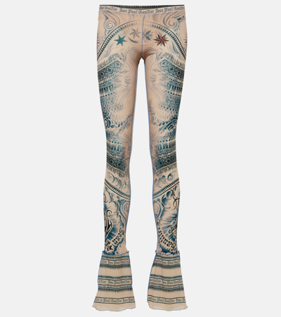 Shop Jean Paul Gaultier Printed Jersey Flared Leggings In Multicoloured