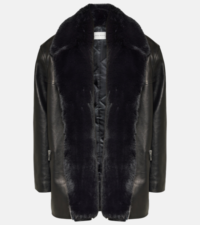 Shop Magda Butrym Faux Fur-trimmed Leather Jacket In Black