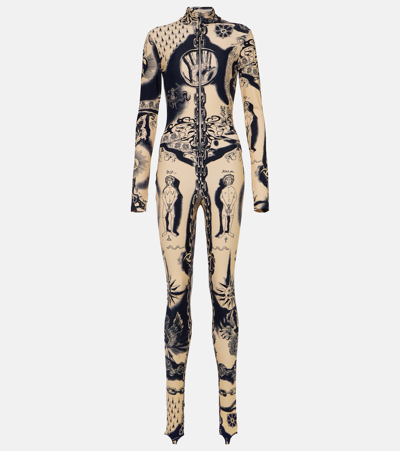 Shop Jean Paul Gaultier Tattoo Collection Printed Jersey Catsuit In Multicoloured