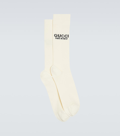 Shop Gucci Logo Printed Cotton Socks In White
