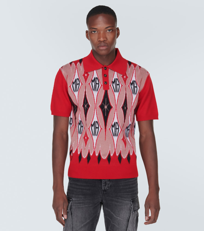 Shop Amiri Argyle Wool Jacquard Polo Sweater In Red