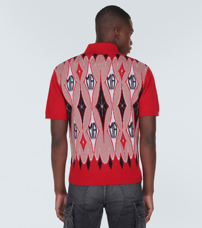 Shop Amiri Argyle Wool Jacquard Polo Sweater In Red