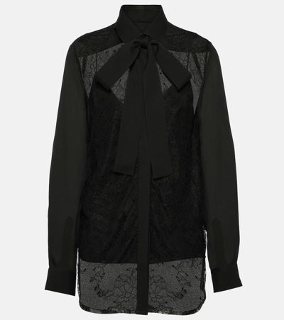 Shop Elie Saab Lace-trimmed Silk-blend Blouse In Black